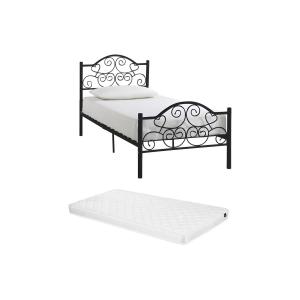 Cama LEYNA - 90 x 190 cm - metal - Negro   colchón