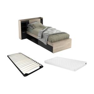 Cama 90 x 200 con compartimentos - Negro y natural   Somier…