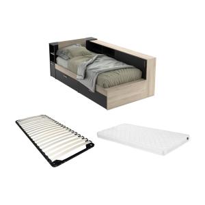 Cama 90 x 190/200 con compartimentos - Negro y natural   So…