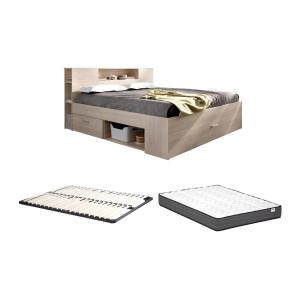 Cama con cabecero con compartimentos y cajones - 140 x 190…