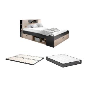 Cama con cabecero con compartimentos y cajones - 160 x 200…