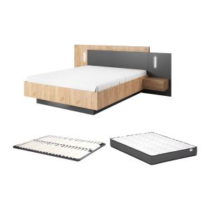 Cama con mesitas de noche 140 x 190 cm - 2 cajones - Con LE…