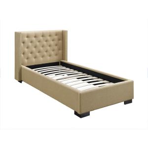 Cama 90 x 200 cm con cabecero capitoné - Tela - Beige - MAS…