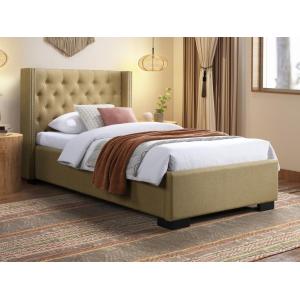 Cama 90 x 200 cm con cabecero capitoné - Tela - Beige - MAS…