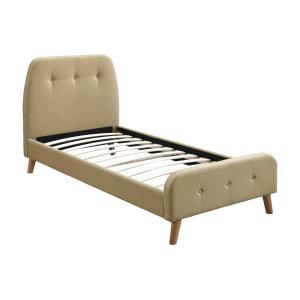 Cama 90 x 190 cm con cabecero capitoné - Tela - Beige - ROM…