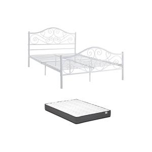 Cama 160 x 200 cm - metal - Blanco   colchón - LEYNA