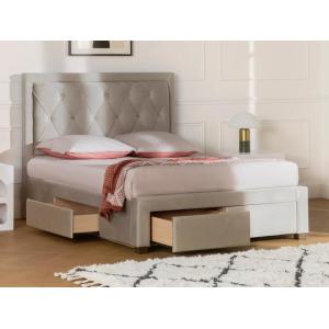 Cama con cajones - Tela terciopelo champán - 140 x 190 cm -…