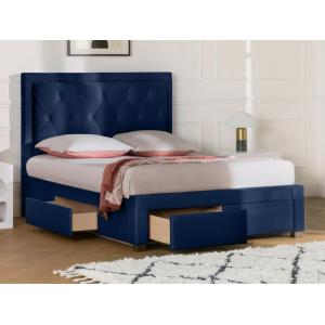 Cama con cajones 180 x 200 cm - Tela terciopelo azul - LEOP…