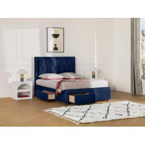 Cama con cajones 180 x 200 cm - Tela de terciopelo azul   C…