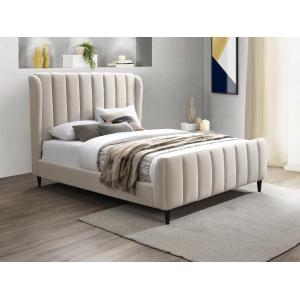 Cama 140 x 190 cm - Tela con costuras verticales - Beige  …