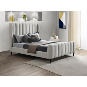 Cama 140 x 190 cm - Tela con costuras verticales - Gris cla…