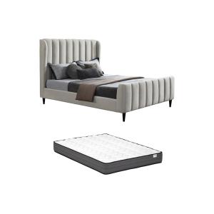 Cama 140 x 190 cm - Tela con costuras verticales - Gris cla…