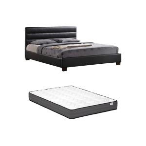 Cama 140 x 190 cm - Símil piel - Negro   Colchón - FAUSTIN