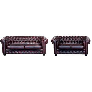 Sofá 3 2 plazas chesterfield BRENTON 100% piel de búfalo -…