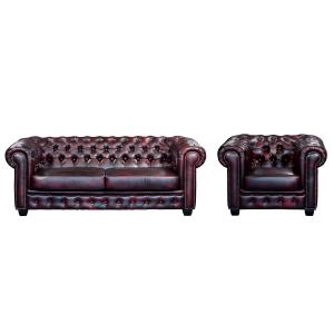 Sofá 3 1 plazas chesterfield BRENTON 100% piel de búfalo -…
