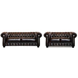 Sofá 3 2 plazas chesterfield BRENTON 100% piel de búfalo  -…