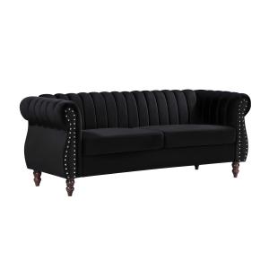 Sofá chesterfield 3 plazas de terciopelo negro TRUMBO