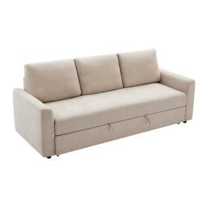 Sofá cama de 3 plazas de tela beige con asiento de espuma v…