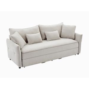 Sofá cama de 3 plazas de tela beige con asiento de espuma v…