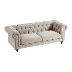 Sofá chesterfield de 3 plazas de tela beige CRONEL