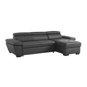 Sofá cama rinconero de piel JONOVA - Gris antracita - Ángul…