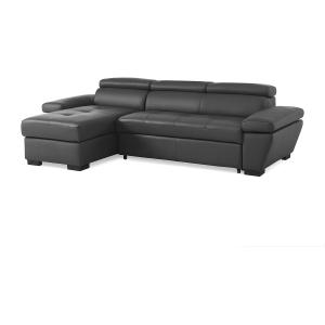 Sofá cama rinconero de piel JONOVA - Gris antracita - Ángul…