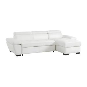 Sofá cama rinconero de piel JONOVA - Blanco - Ángulo derech…