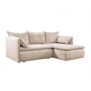 Sofá cama rinconera de terciopelo de canalé beige TEODORA d…