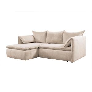 Sofá cama rinconera de terciopelo de canalé beige TEODORA d…