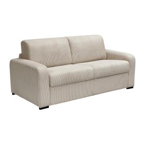 Sofá cama exprés 3 plazas de terciopelo crema BEVIS - Colch…