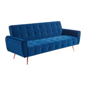 Sofá cama de 3 plazas de terciopelo POLANI - Azul noche