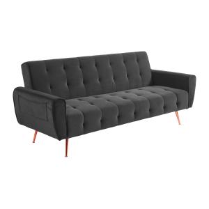 Sofá cama de 3 plazas de terciopelo POLANI - Antracita