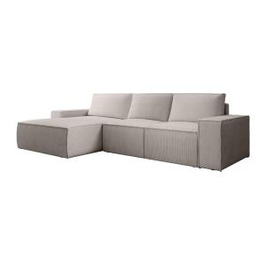 Gran sofá de esquina izquierda de pana beige AMELIA