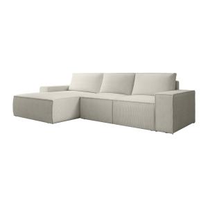 Gran sofá de esquina izquierda de pana beige AMELIA