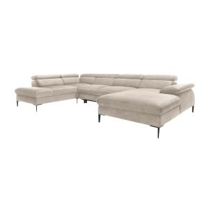 Gran sofá cama esquinero panorámico de terciopelo beige SEP…