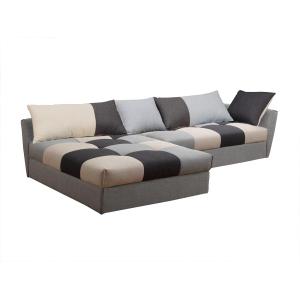 Sofá cama rinconero de tela ROMANE - Negro y gris - Ángulo…