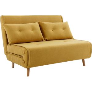 Sofá cama de 2 plazas de tela amarillo mostaza URIBIA