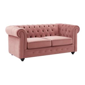 Sofá de 2 plazas de terciopelo rosa pastel CHESTERFIELD