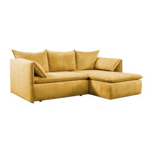 Sofá cama rinconera de terciopelo de canalé amarillo mostaz…