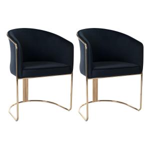 Juego de 2 sillas con brazos de terciopelo y metal - Negro…