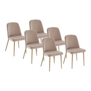 Lote de 6 sillas de terciopelo y metal efecto madera - Beig…