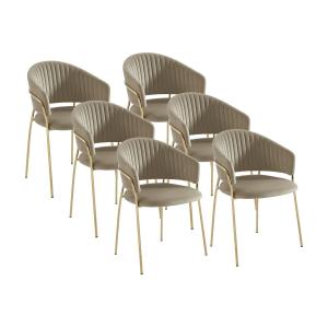 Lote de 6 sillas de terciopelo y metal dorado - Beige - MAD…
