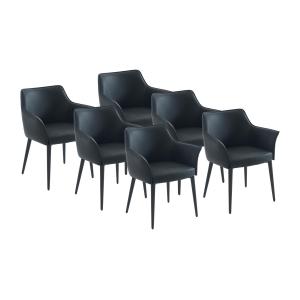 Lote de 6 sillas con reposabrazos de simili y metal - Negro…
