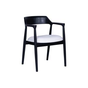 Silla con reposabrazos de teca y tela rizada - Negro y Blan…