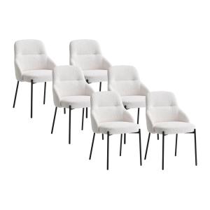 Conjunto de 6 sillas de tela rizada y metal negro - Blanco…