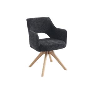 Silla giratoria con reposabrazos de tela y roble - Negro -…
