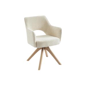 Silla giratoria con reposabrazos de tela y roble - Crema -…