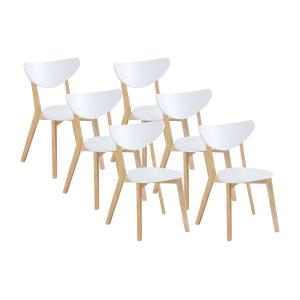 Conjunto de 6 sillas CARINE - Hevea maciza y MDF - Blanco