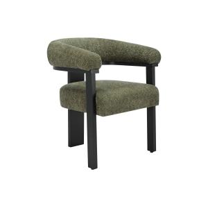 Silla con reposabrazos de tela rizada y madera de hevea - C…