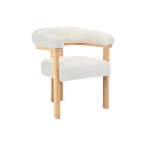 Silla con reposabrazos de tela rizada y madera de hevea - B…